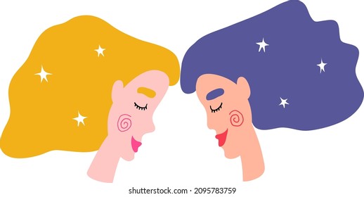 two girls in love touch their heads.