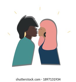 Two girls in medical kissing. lgbt community. February 14. 