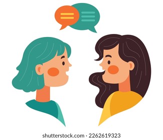two girls meet and talk. friendly gatherings of women. flat vector illustration.