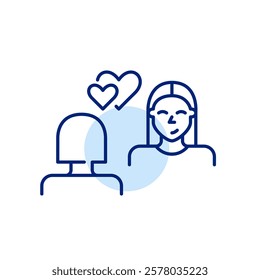 Two girls on a romantic date. Women love relationships. Pixel perfect, editable stroke icon