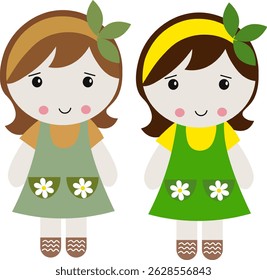 two girls people flat vector no background