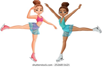 Two girls performing ice skating moves