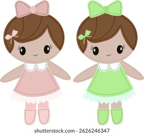 two girls in pink and green dress without background