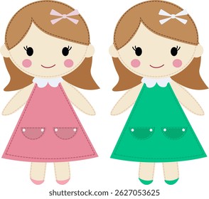 two girls in pink and green dress vector