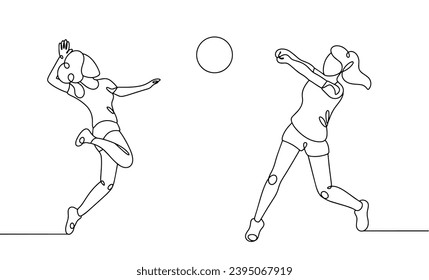 Two girls play volleyball. International Women's Sports Day. Vector illustration. Images produced without the use of any form of AI software at any stage. 