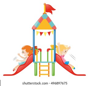 Two girls playing on slides illustration