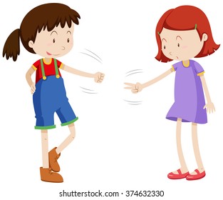 Two girls playing paper scissors rock illustration