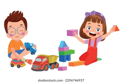 Two girls playing with toys on a white background