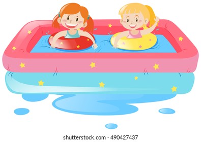 Two girls in portable pool illustration