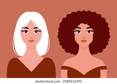 two girls portrait vector illustration