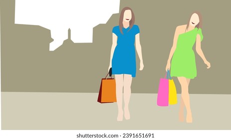 Dos niñas regresando de compras