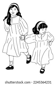 two girls running
hand drawn illustration