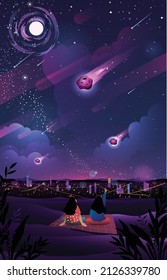 Two girls saw a meteor falling over the city.