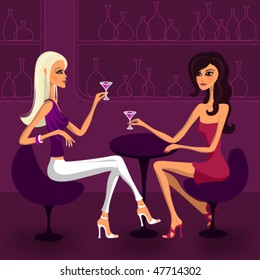 Two girls sitting in a bar