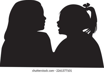 two girls speaking, heads silhouette vector