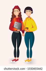 two girls student vector illustrator 