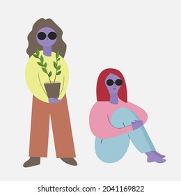 Two girls in sunglasses with purple faces