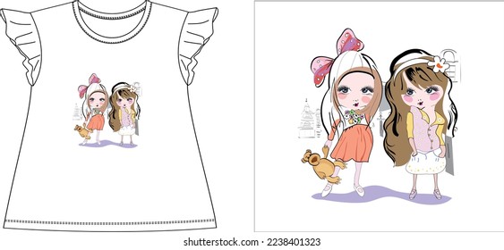 two girls t shirt graphic design vector illustration digital file
