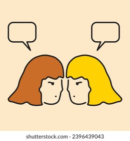 Two girls talking to each other vector image. minimal line concept.
