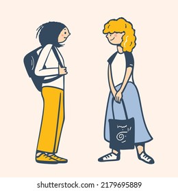 Two girls are talking. Vector illustration in cartoon style.