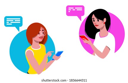 Two Girls Texting On Mobile Phone Stock Vector (Royalty Free ...