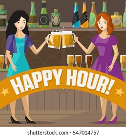 two girls toasting with craft beer on irish pub poster