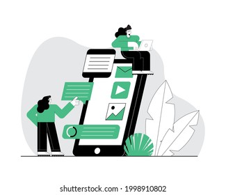 two girls using technology characters