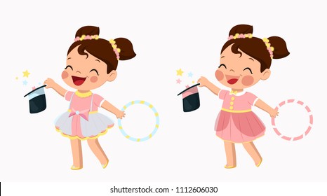 two girls.cute little girl in a circus dress with a hoop. circus girl. 