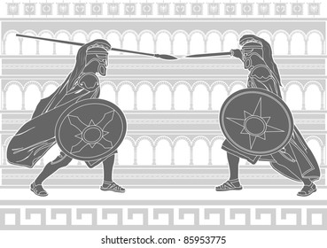 two gladiators. stencil. vector illustration