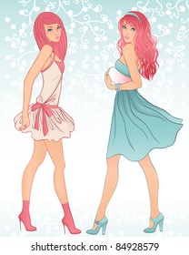 Two glamour girls with pink hair