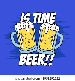 TWO GLASS OF BEER WITH FOAM AND TEXT