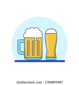 Dos vidrios de ilustración del vector de la cerveza dibujados en dibujos animados aislados en fondo blanco 
