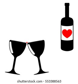 Two glass and bottle - black icon.