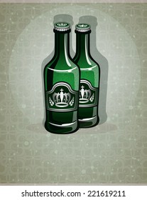 Two glass bottles with beer on an abstract background