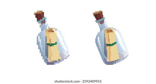 Two glass bottles with cork stoppers containing rolled paper, symbolizing mystery and discovery.