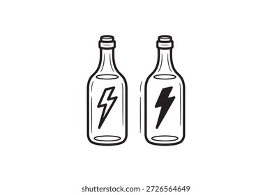 Zwei Glasflaschen mit Blitzbolzen schwarz-weiß transparent Hintergrund Design
