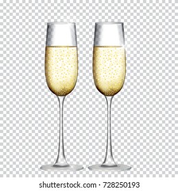 Two Glass of Champagne Isolated on Transparent Background. Vector Illustration EPS10
