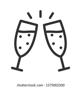 Two glass of champagne, linear icon. Editable stroke