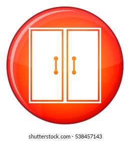 Two glass doors icon in red circle isolated on white background vector illustration