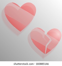 two glass hearts