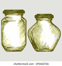 Two glass jars of different shapes. Vector Image