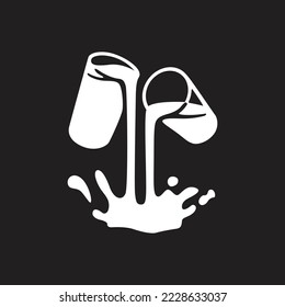 two glass spilled milk vector. milk drink logo. icon vector illustration