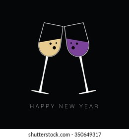 two glass with white and red wine for new year