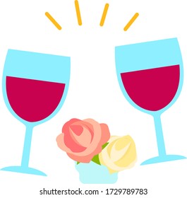Dos copas de vino y flores