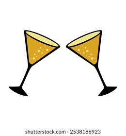 Two glasses of alcohol are shown with a white background. The glasses are filled with liquid and have a yellow rim