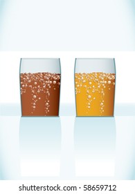 Two glasses of beer, dark and light.