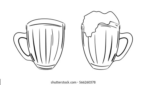 two glasses of beer, full and empty