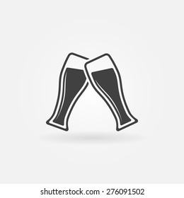 Two Glasses Of Beer Icon Or Logo - Vector Black Beer Cheers Sign Or Symbol