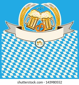 two glasses of beer on Bavaria flag background for text