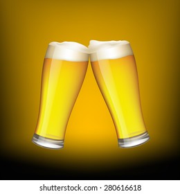 Two glasses of beer on dark background